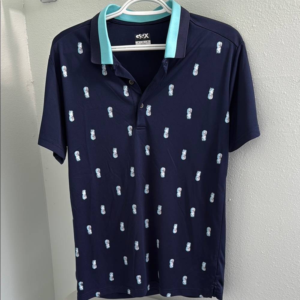 PGA Tour Navy Polo with Pineapple Pattern